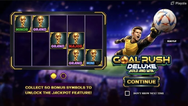 Goal Rush Deluxe - meniul principal cu role și tribune de stadion